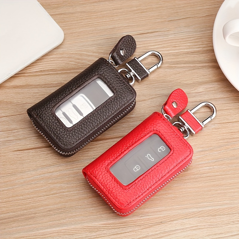 Leather Zipper Key Case, Car Key Wallet Holder Keychain Keyring Coin Holder  Keys Housekeeper Organizer Car Accessories 