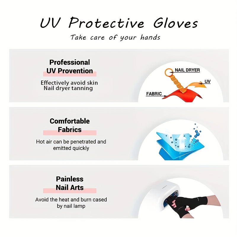 Gants Anti UV pour Lampe à Ongles en Gel, Demi Doigt Gants Anti UV