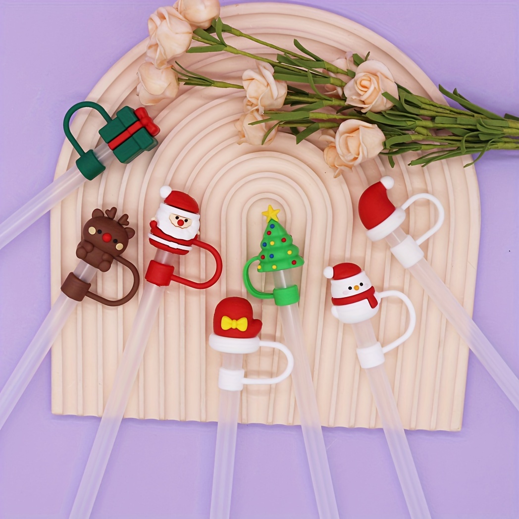 Straw Tips Cover Reusable Straw Toppers cartoon Christmas - Temu