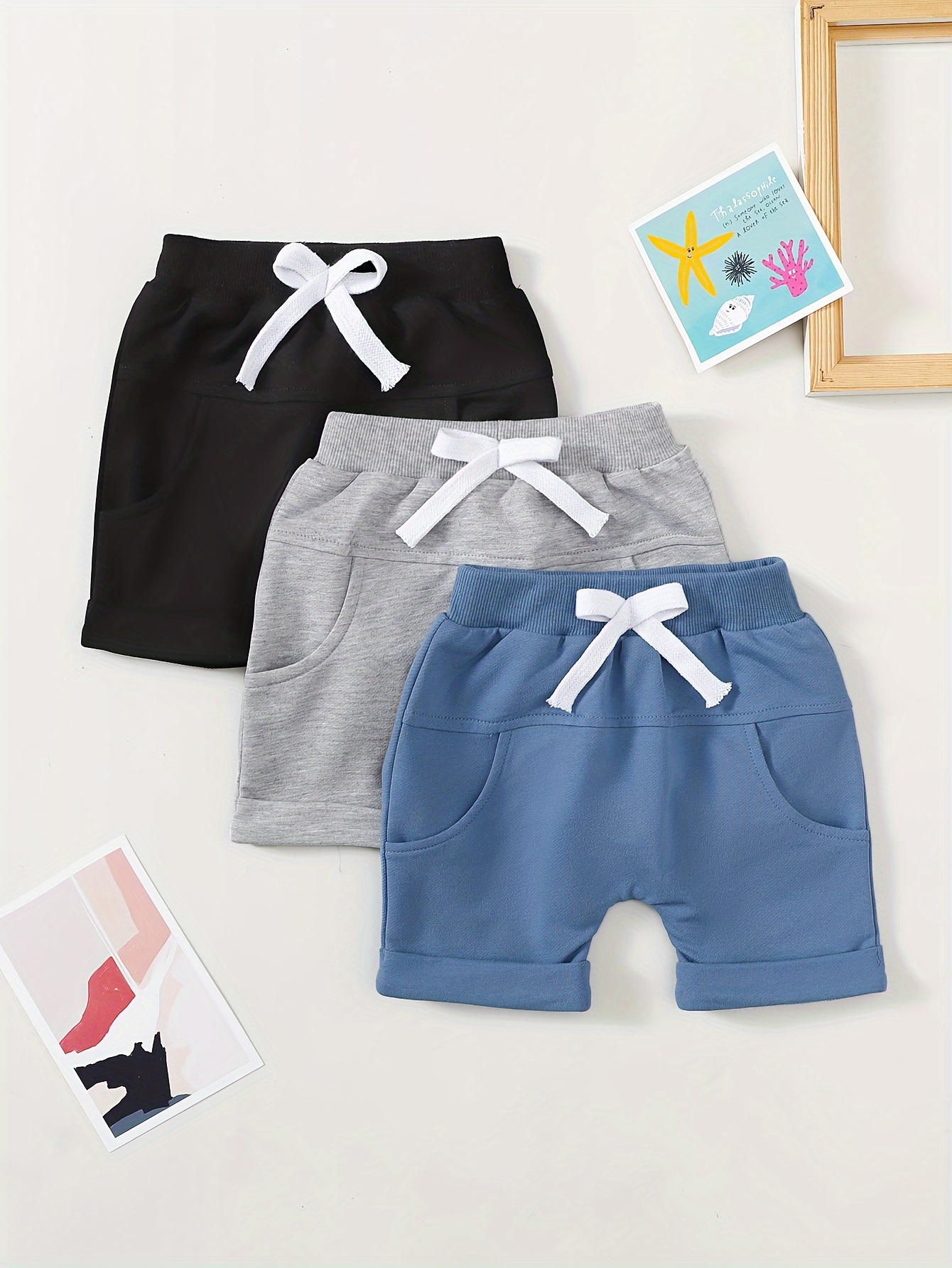 Boys Girls 100% Cotton Sports Shorts Summer Contrast Binding Dolphin Short  Pants Kids Athletic Gym Wear