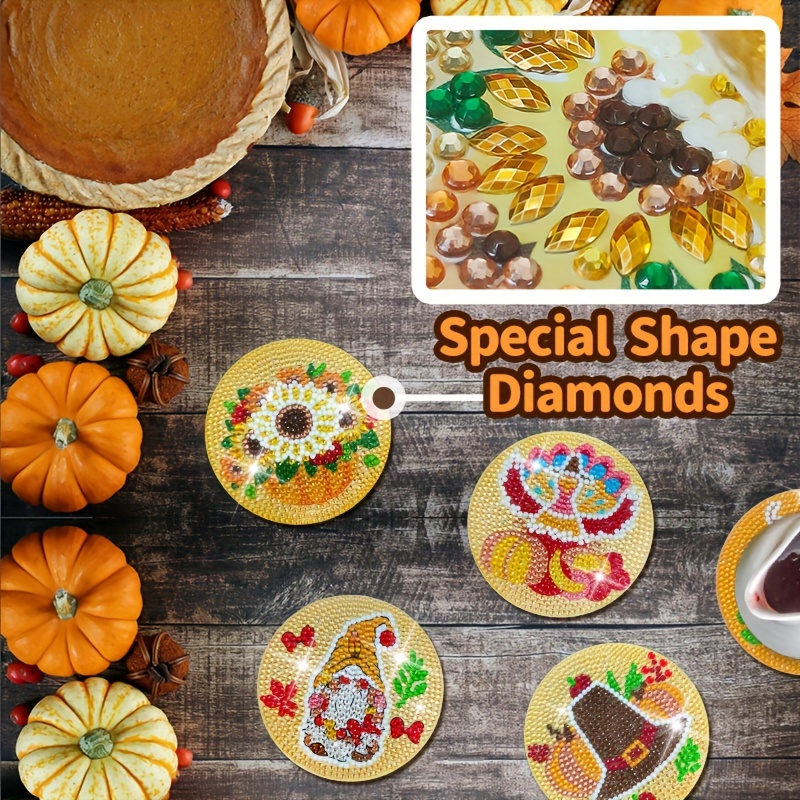 8 PCS Thanksgiving Diamond Art Coasters Fall Pumpkin Diamond Painting  Coasters 5