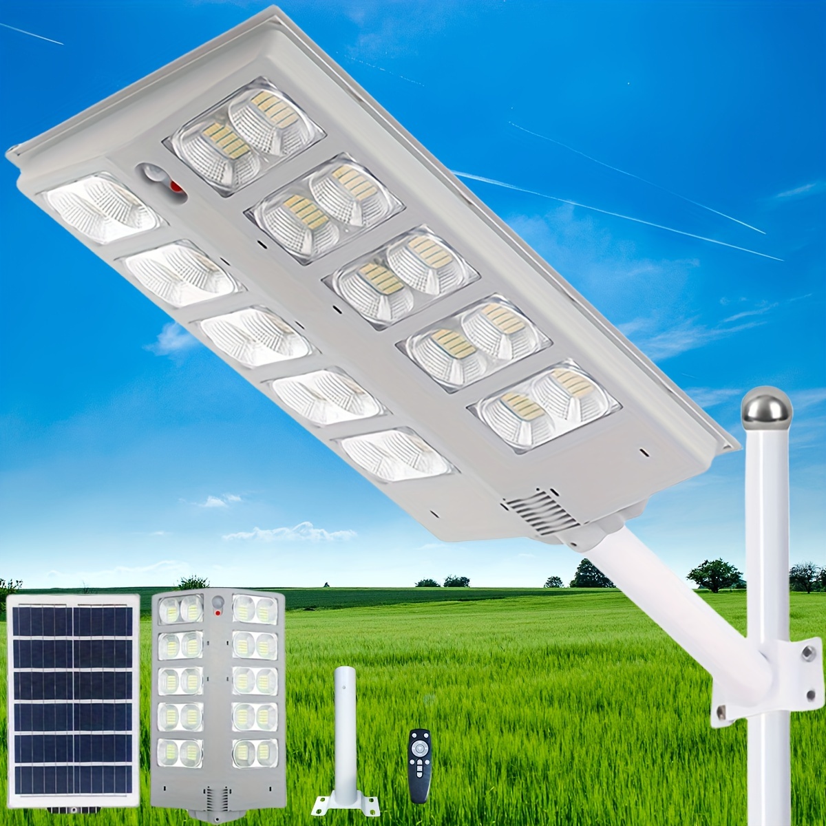Luz de calle solar LED de 400 W al aire libre, 20000 LM IP66 impermeable  luces de inundación de seguridad solar sensor de movimiento al aire libre
