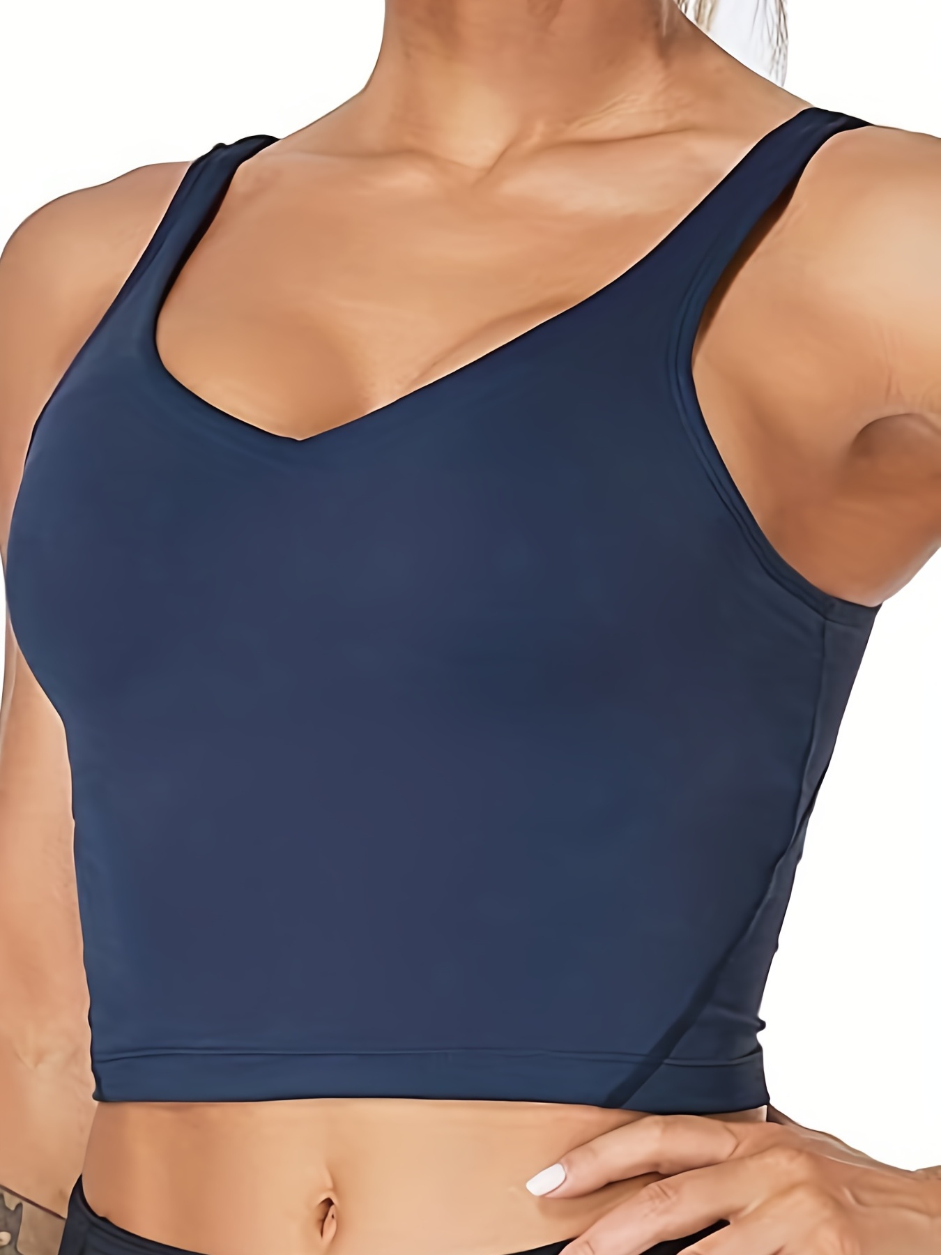 Lemedy Women Padded Sports Bra Fitness Workout Running Shirts Yoga Tank Top  (L, Navy Blue)