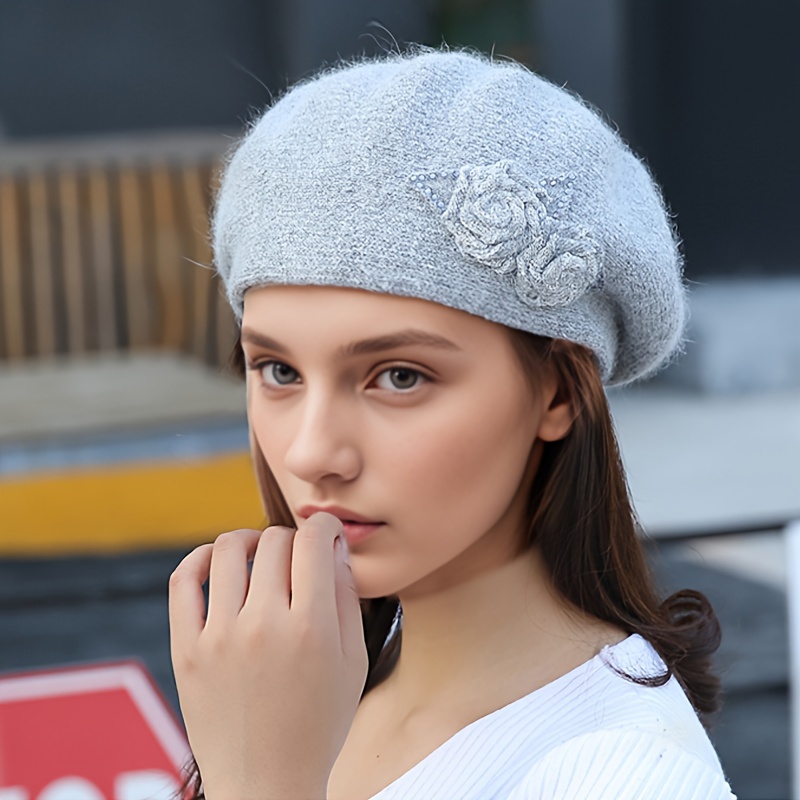 Mode Femmes Laine Bérets Chapeaux d'hiver Couleur unie Béret Femme