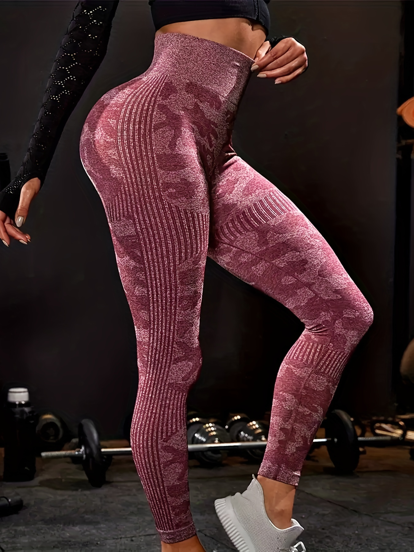 Plus Size Sports Leggings Women's Plus Camo Stripe Print - Temu