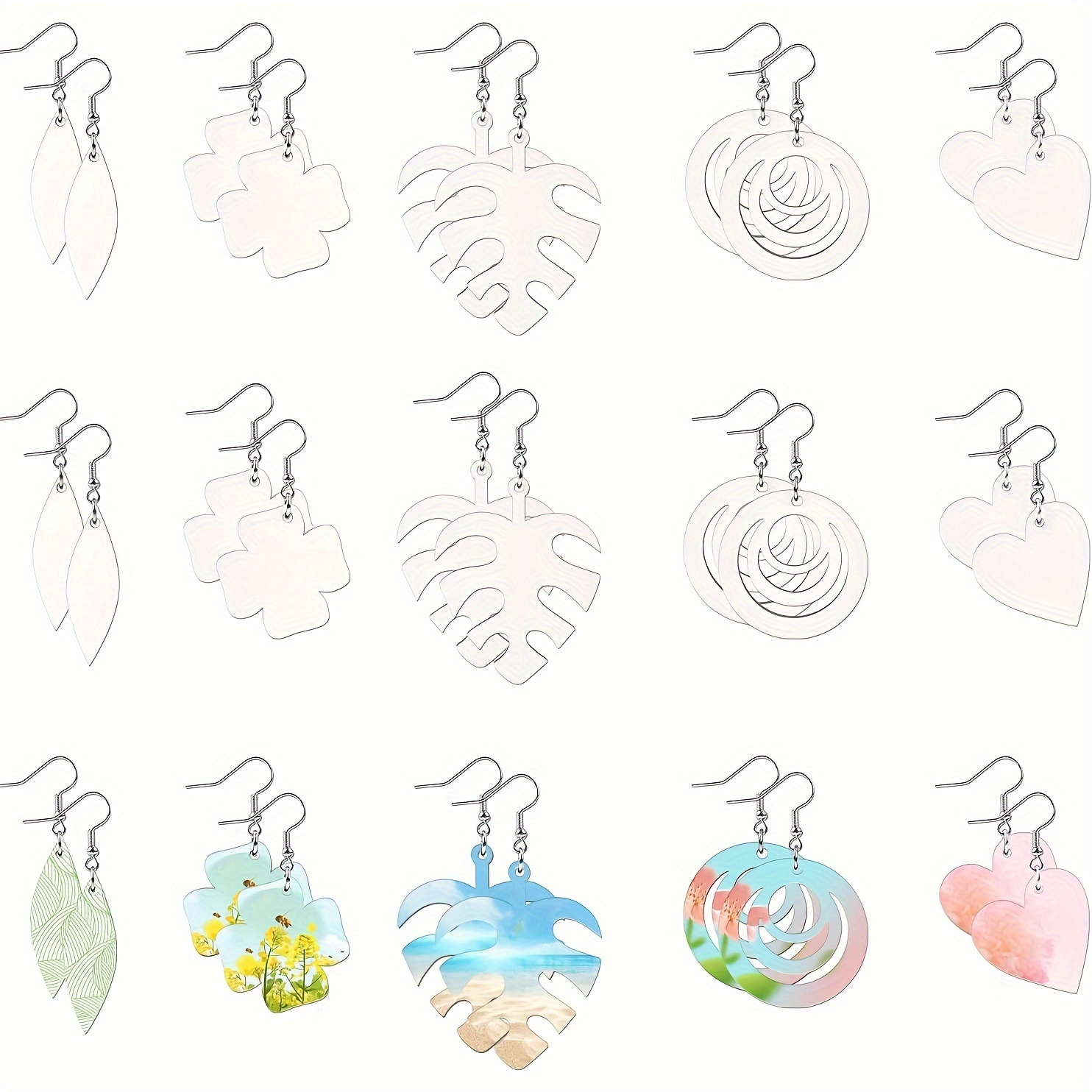 

90pcs Heat Sublimation Blank Kit White Earrings Pendant With Earring Hook Jump Ring Set Diy Double-sided Printed Creative Earrings Jewelry Making