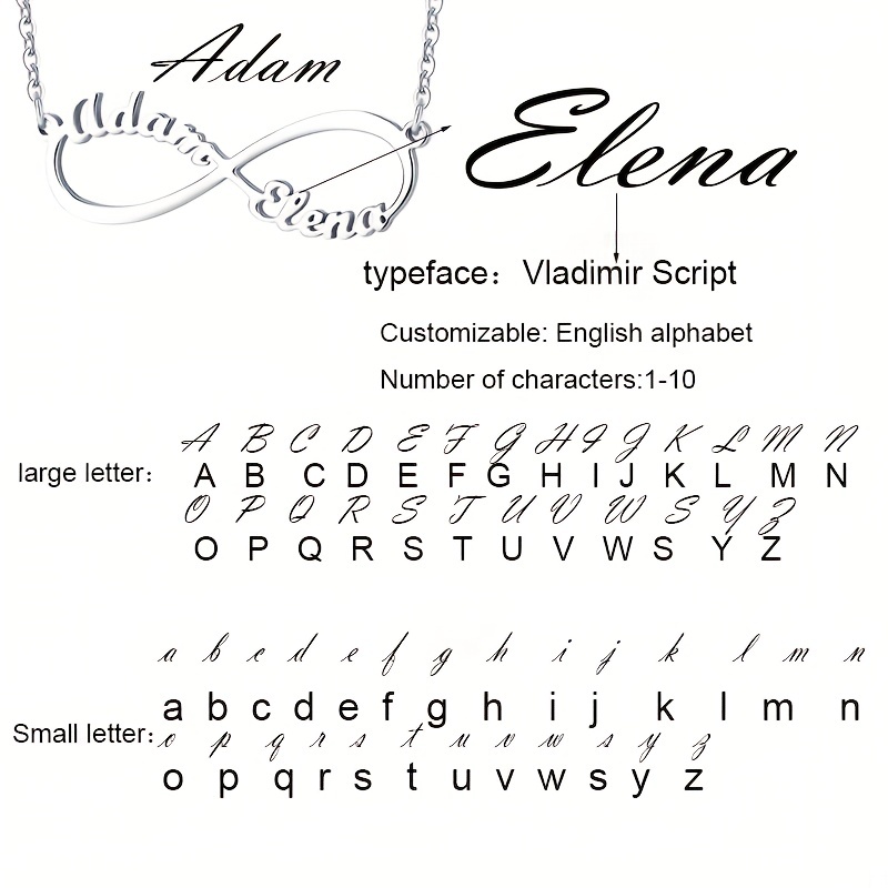 Custom Infinite Love Necklace with 2 Names & Sign, 5 Fonts