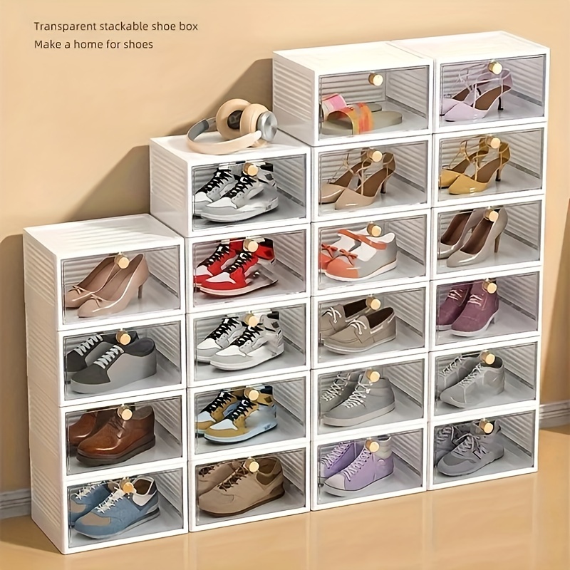  12 cajas de almacenamiento de zapatos, de plástico transparente  apilable, organizador de zapatos para armario, contenedores de zapatos  apilables para ahorrar espacio. : Hogar y Cocina