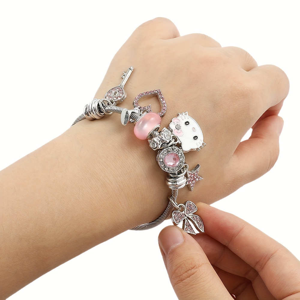Kawaii Sanrio Hello Kitty Charm Bracelets Cartoon KT Bangle Women Chains  Accessories Y2k Girls Fashion Bracelets Christmas Gifts