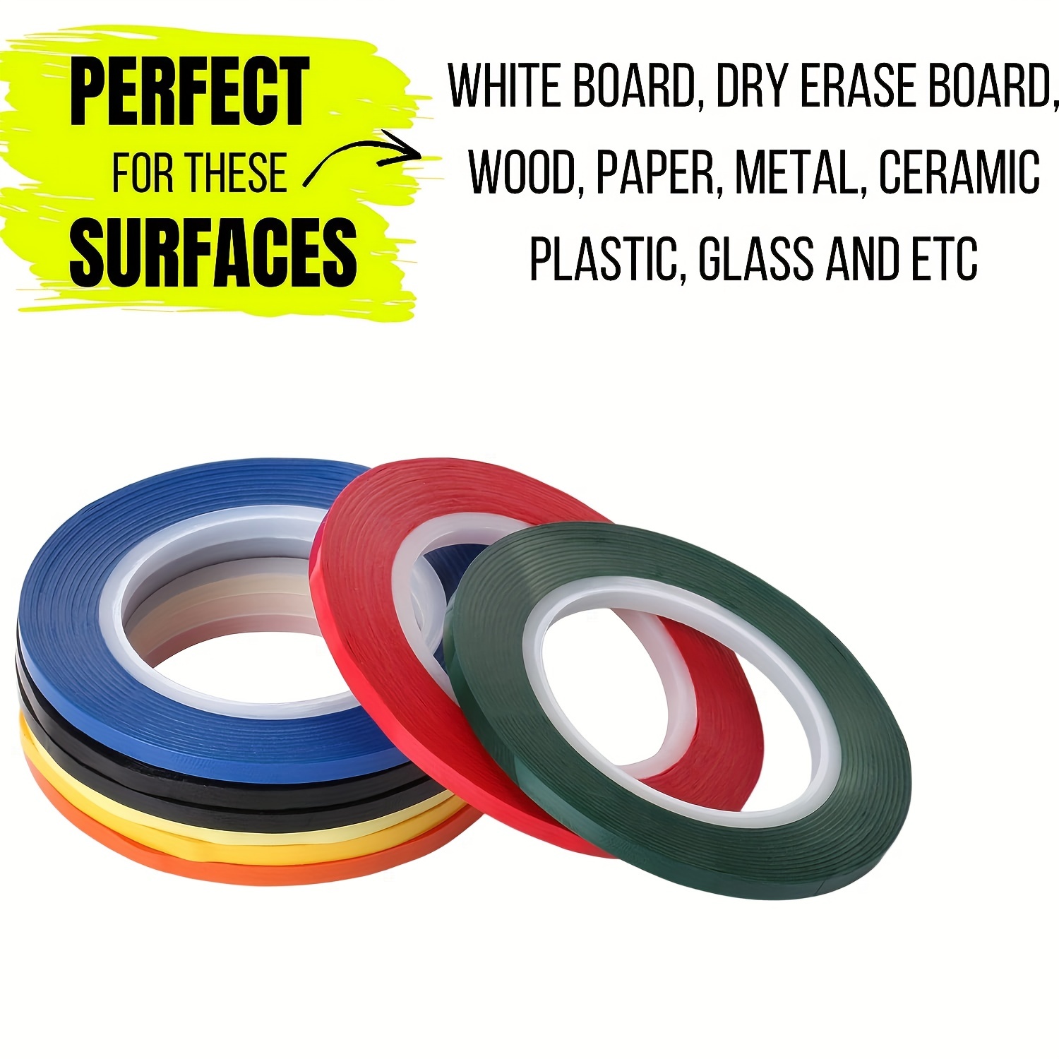 12 Rolls 1/8Inch Whiteboard Tape, Pinstripe Tape Dry Erase Board