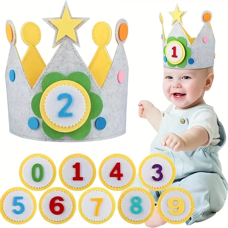 Sombrero de fiesta de cumpleaños para bebé, diadema de corona de princesa,  decoraciones de cumpleaños de 1, 2 y 3 años, suministros para fiesta de  primer cumpleaños