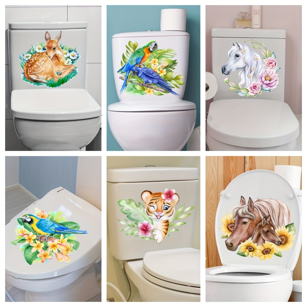 Toilet Cover Sticker Vivid Wall Decal Wash Room 3d Animal - Temu Australia