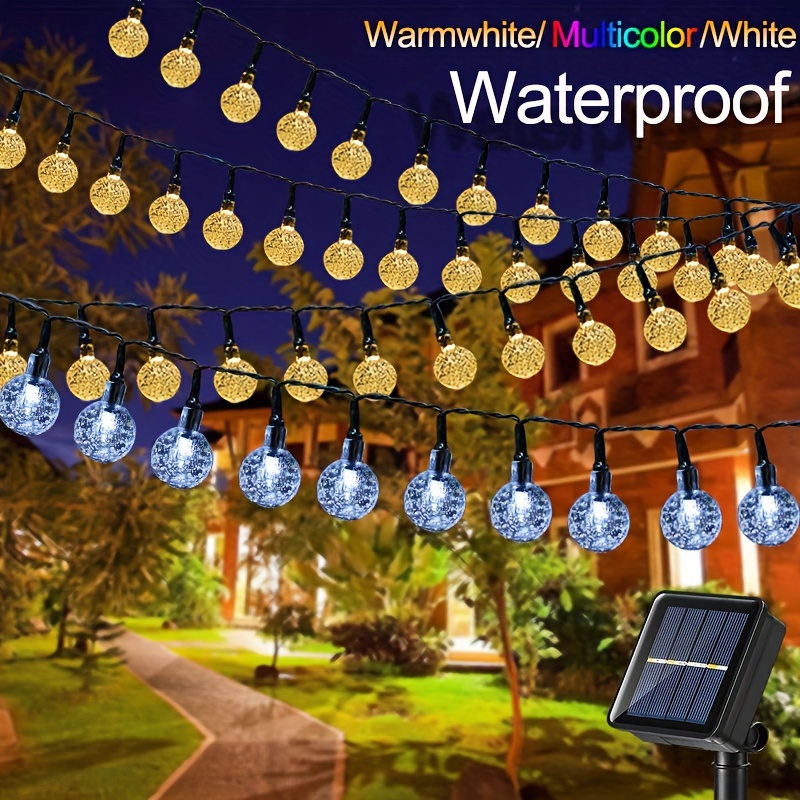 

20/50/100 Led Solar String Lights, Warm White, Outdoor crystal Globe Lights, Waterproof, Solar Festoon Fairy Light For Garden Christmas Festival Decor (multicolor)