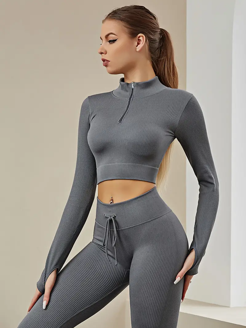 Women's Activewear: Fashionable Solid Color Half Zipper Yoga - Temu