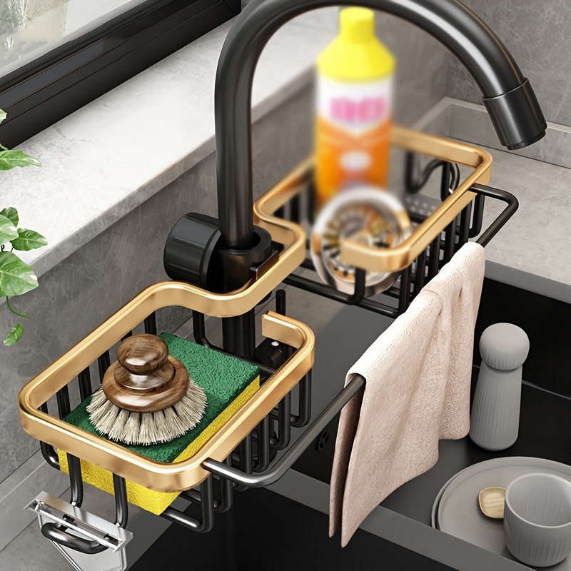 1pc Sink Organizer, Kitchen Sink Storage Sponge Rack, Kitchen Sink  Accessory With Removable Drainage Tray, Aesthetic Room Decor, Home Decor,  Kitchen A