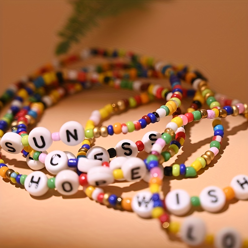 Cute Colorful Letter Beads Decor Stretchable Friendship - Temu