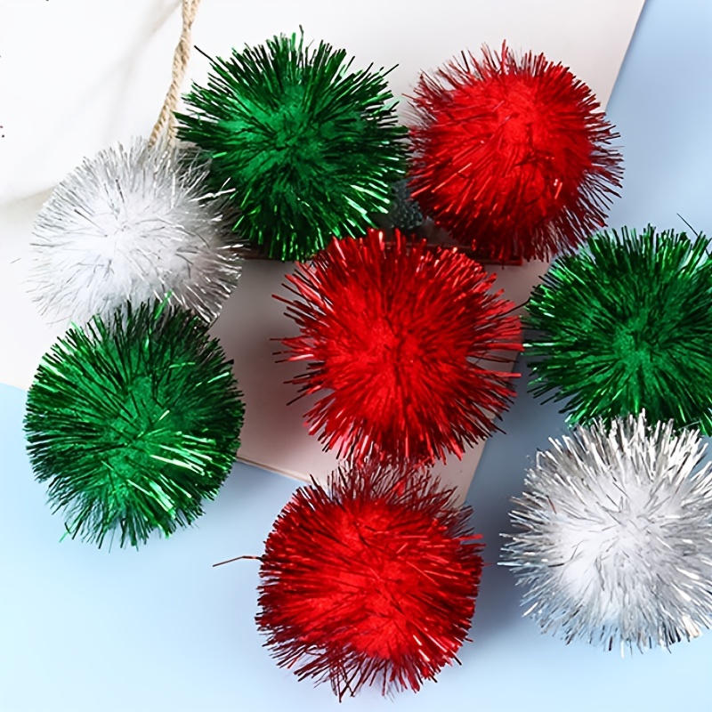 Pom Pom Ball Embellishments - Red TInsel Pom Poms - Tinsel Embellishment in  2023