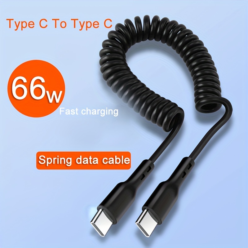 

65w 5a Type C To Type C Cable Fast Charging Spring Pull Telescopic Cord For Samsung Xiaomi Oppo Huawei Usb C Cable Ultra Fast Charging