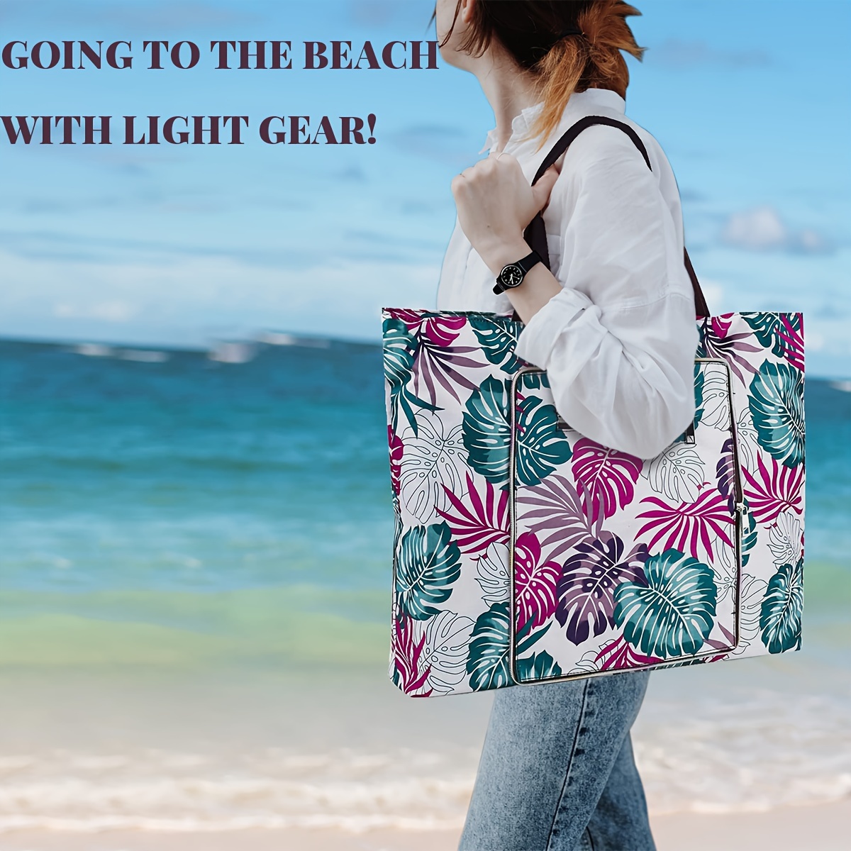 Beach Bag Women Large Waterproof Sandproof Beach Bag Folding - Temu