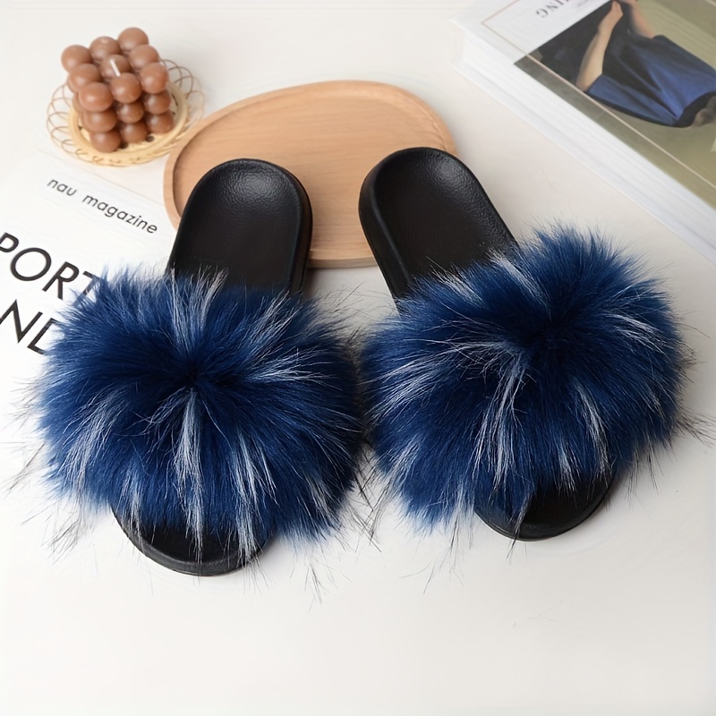 Women s Faux Fur Decor Slides Casual Slip Beach Shoes Temu Japan