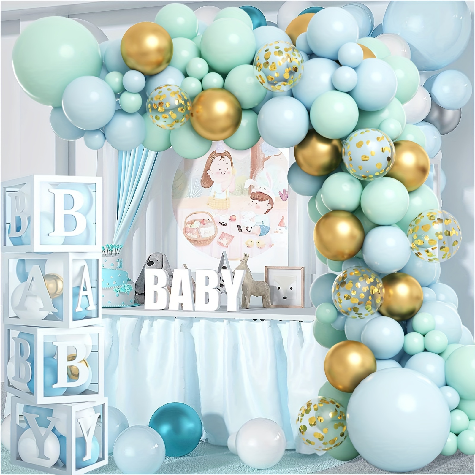 Set, Mint Green Blue Golden/brown Golden Balloon Wreath Set, Totaling  124/157 Latex Balloons, Suitable For Weddings, Baby Showers, Birthday Party  Deco