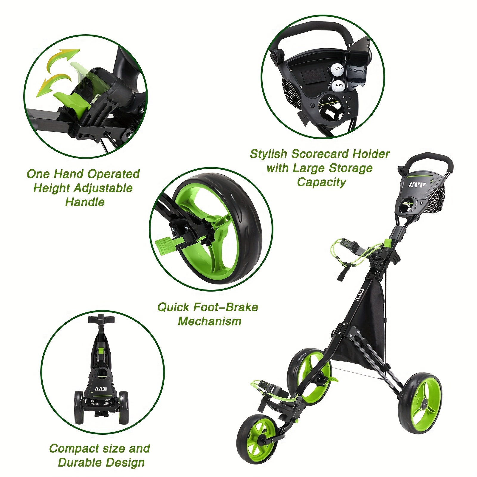 Lightweight Compact 3 wheel Golf Push Cart Easy Fold Open! - Temu