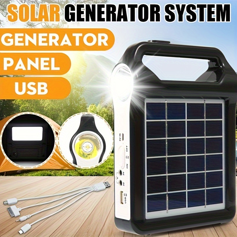 portable rechargeable solar panel power storage generator system usb charger with lamp home solar energy system kit for outdoor sports & outdoors temu