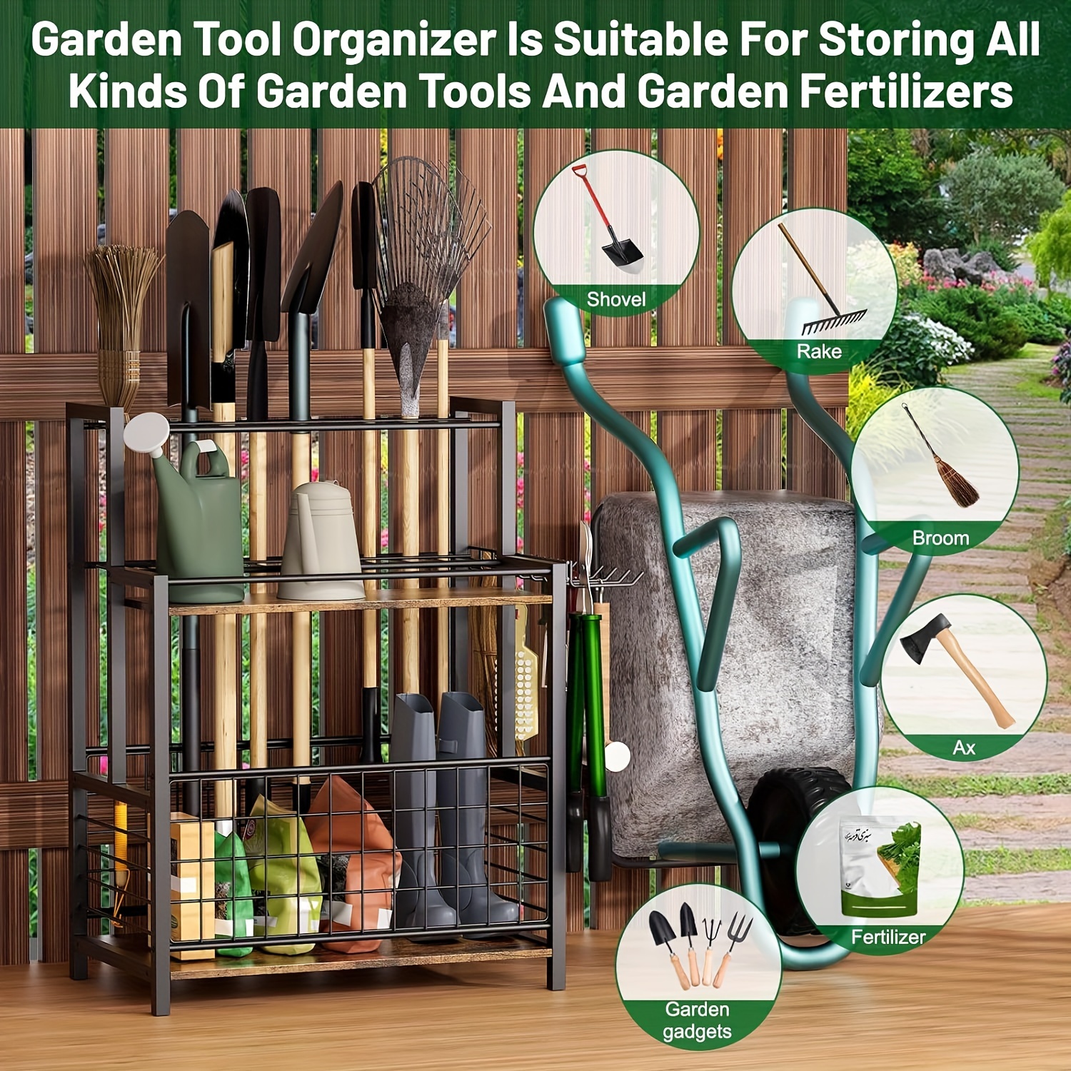 Garden Tool Organizer for Garage, Garden Tool Rack, Yard Tool