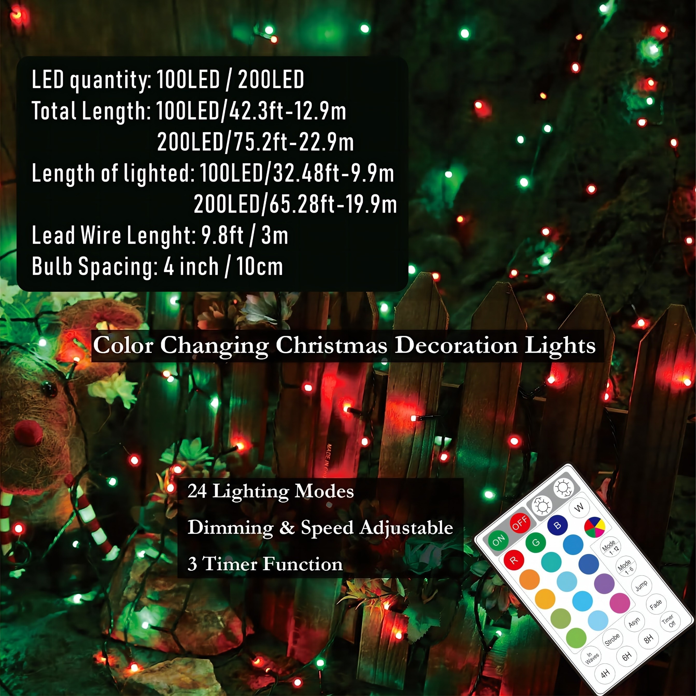 1 Pack 100/200LED RGB Linear Light, RGB Halloween Christmas String Lights  Tree Lights With Remote Timer Plug, Color Changing Christmas Tree Lights, In