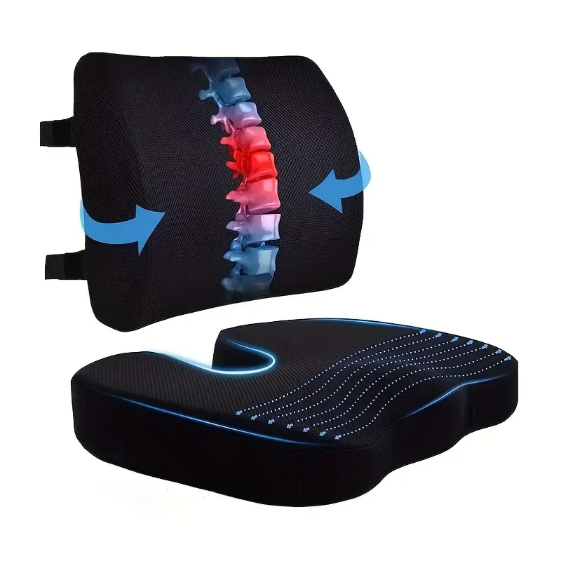 Seat Cushion & Lumbar Support Pillow For Office Chair, Car