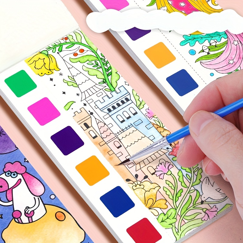 Children's Watercolor Coloring Book, Sketch Pads For Drawing Filling,  Painting Book That Comes With Watercolor Paints And Pencils For Nursery.  Portable Drawing Book
