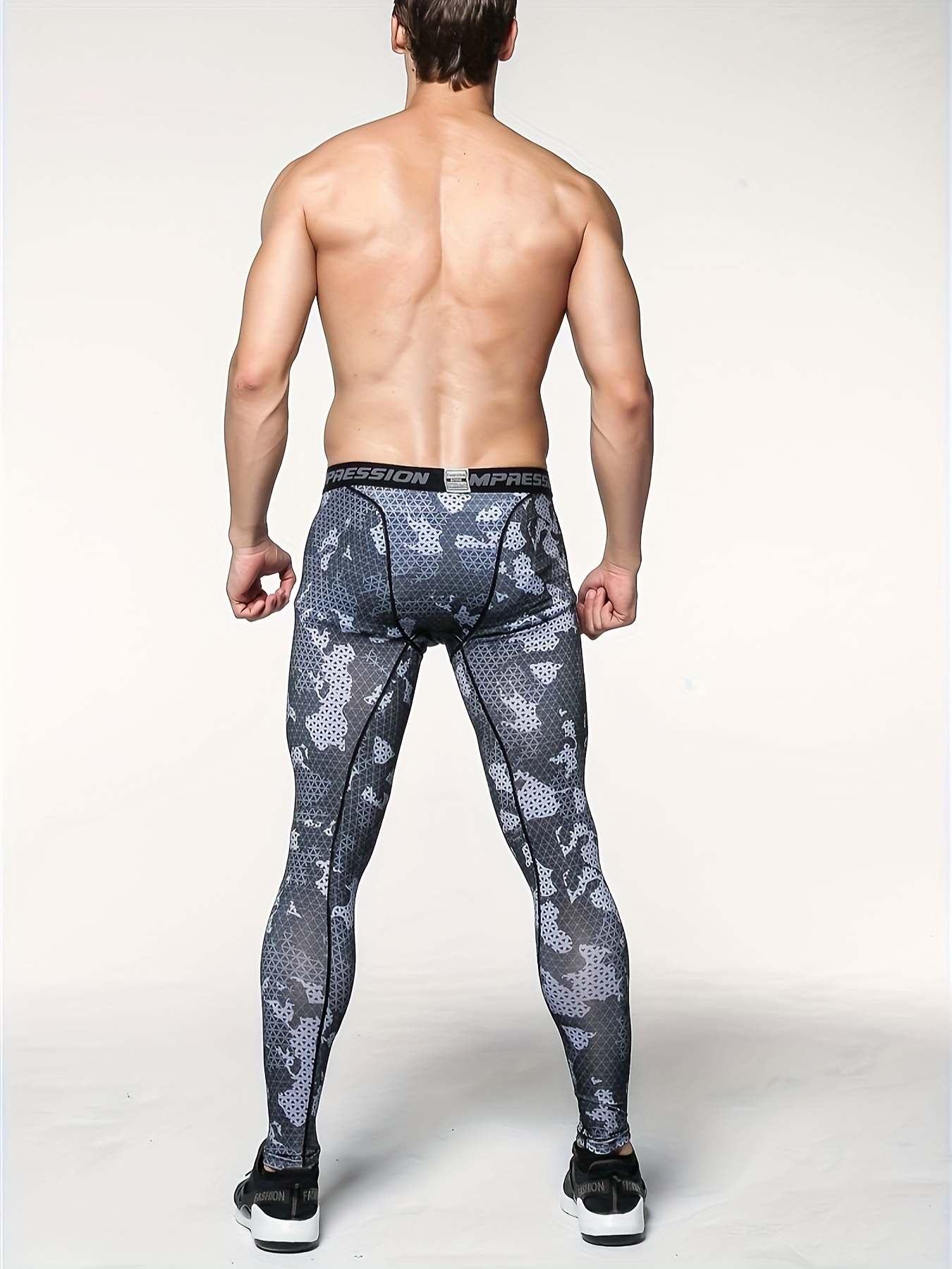 Men's Stretch Tight Long Compression Pants Activewear Letter