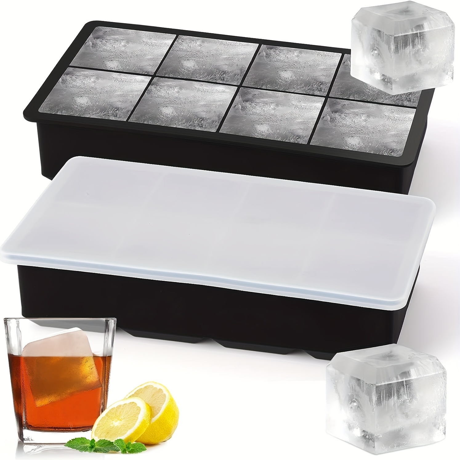 Large Ice Cube Mold With Lid, Stackable Silicone Square Ice Cube