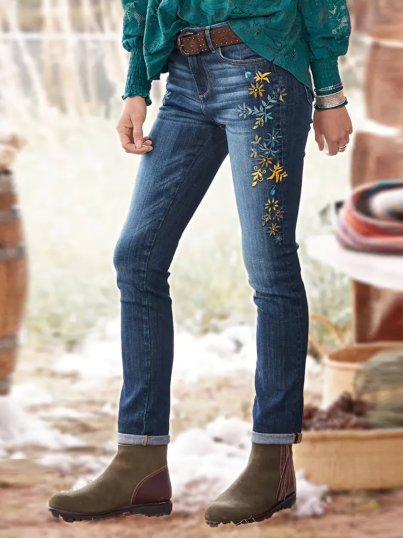 Embroidered Jeans Womens - Temu Canada