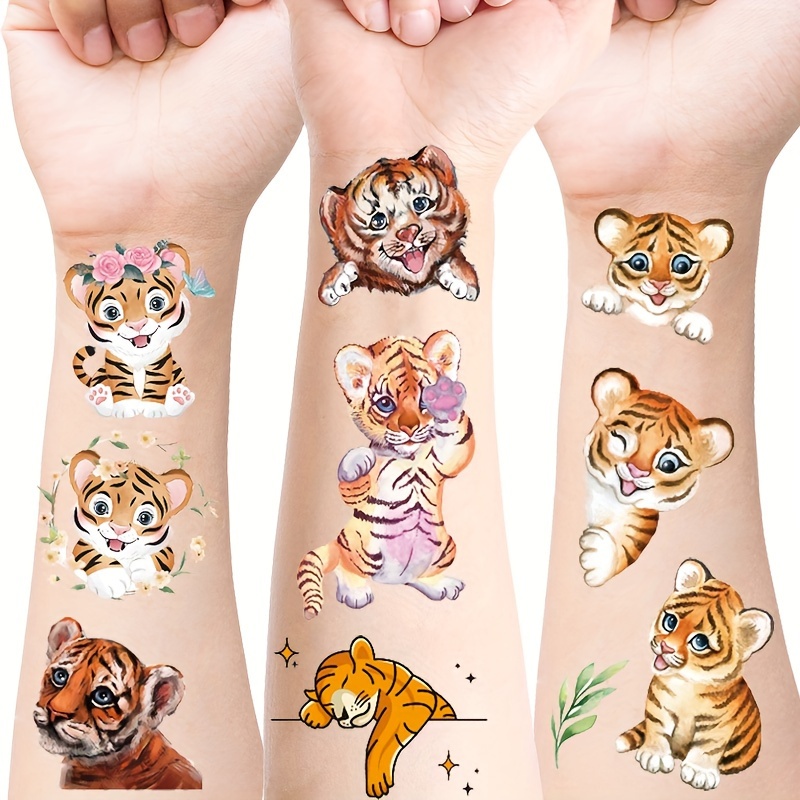 10 Hojas Tatuajes Temporales Tigre Impermeables Favores - Temu Chile