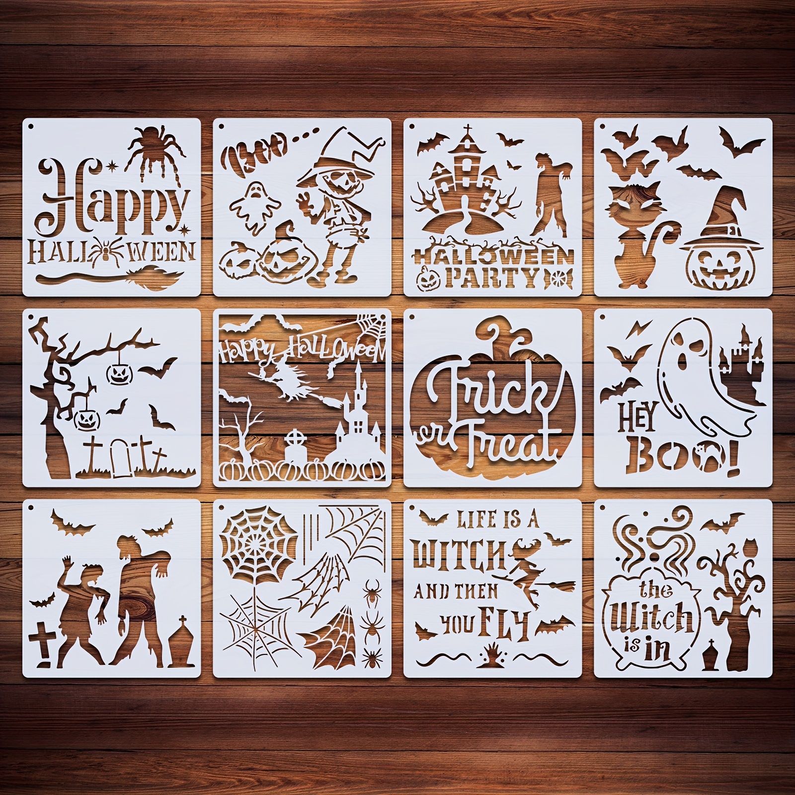 9PCS Halloween Stencils for Painting on Wood Wall 12*12 inch