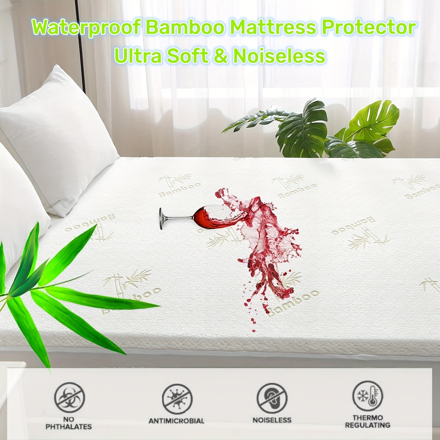 Protector de colchón de bambú con cremallera, funda de colchón 100%  impermeable tamaño Queen, tela jacquard ultra suave, refrescante,  transpirable