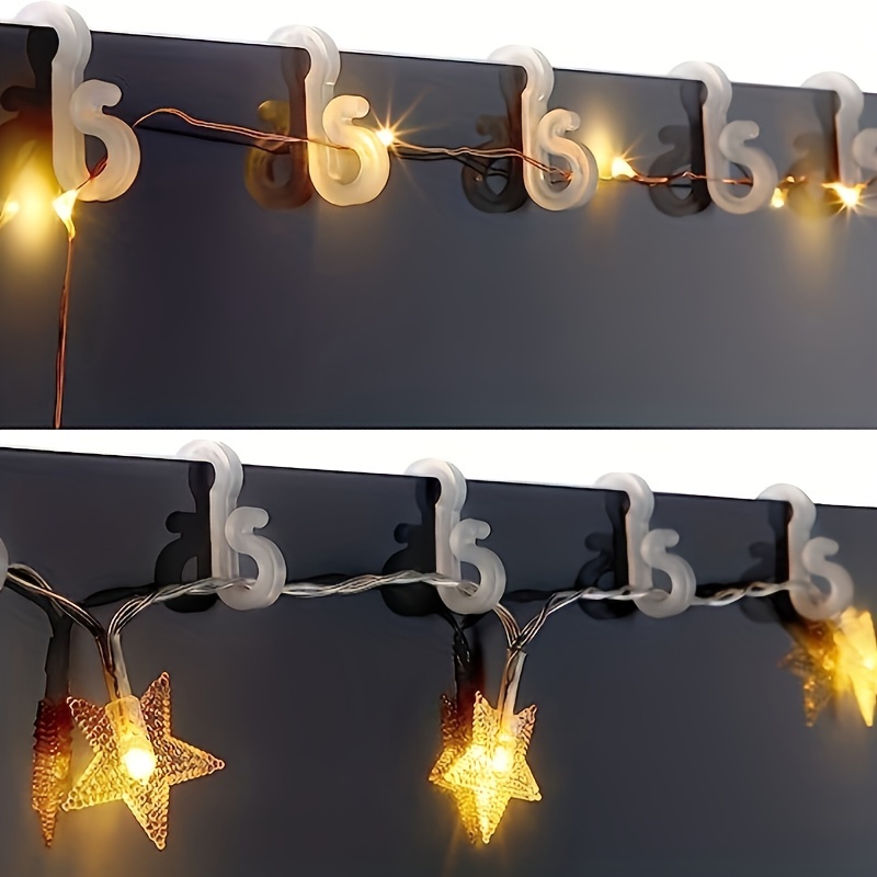 60 Stück Mini Outdoor Drahtclips mit Klebestreifen Lichtclips  Dekorationsclips Selbstklebende Haken Drahthalter für Lichterketten