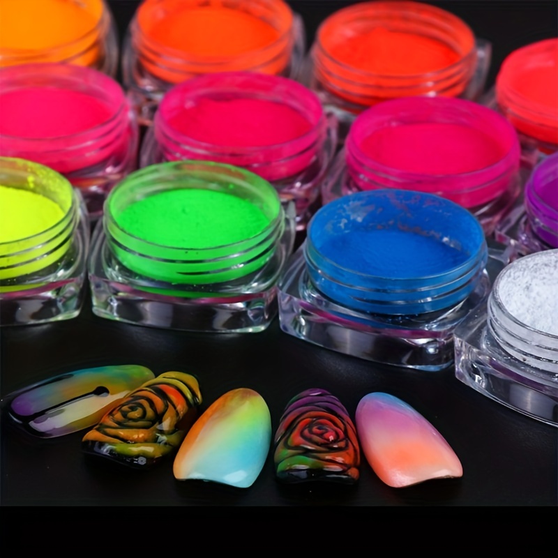 UV Neon Black Light Shiny Nail Art Pigment Powder Assorted Color Kit Sets  DIY