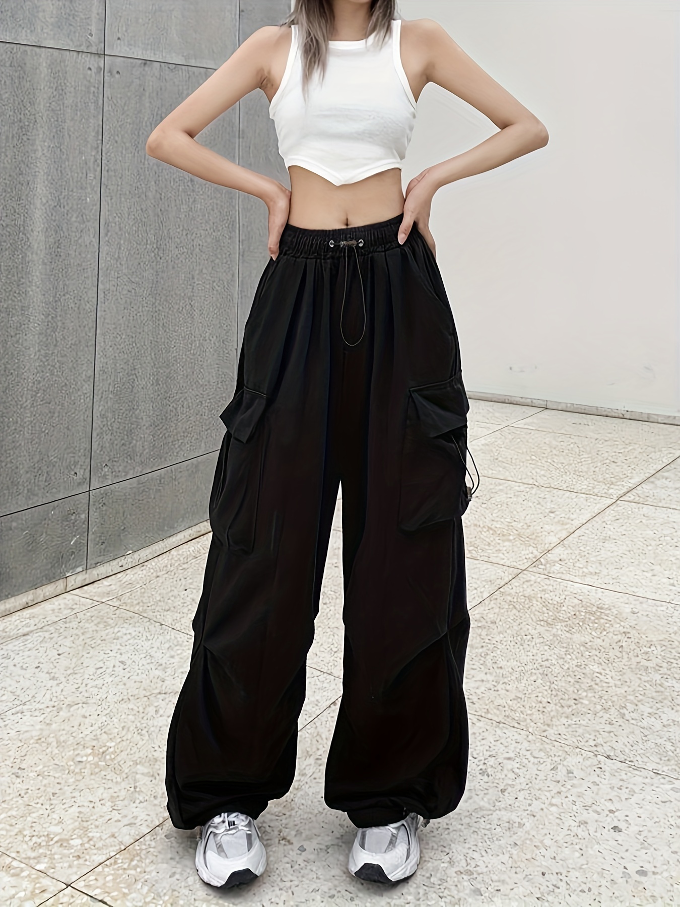 Pantalones cargo góticos para mujer Street Retro Multi Pocket Cargo Pants  Loose Wide Leg Pants Y2K Pants