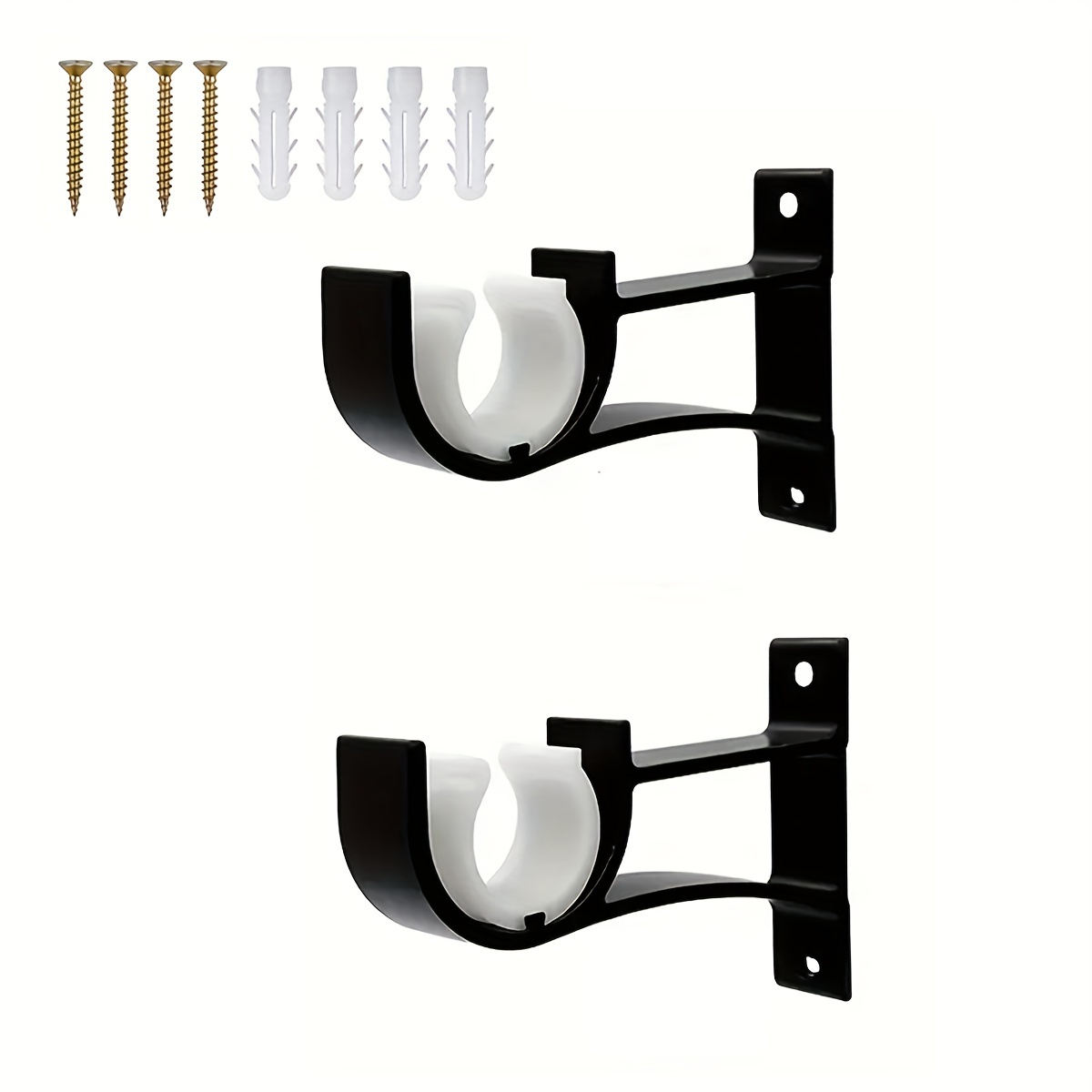 2pcs curtain rod bracket metal top curtain rod thickening bracket shower curtain rod wall mount bracket rod holders curtain accessories home decor with 4 screws plastic expansion tube details 7