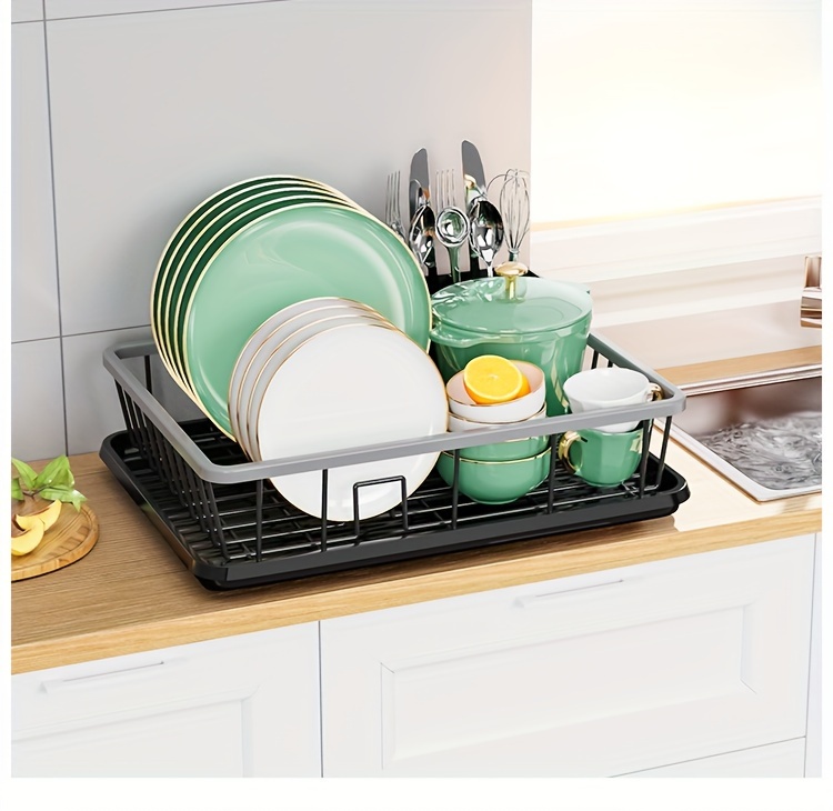 LINFIDITE Organizador de platos, paquete de 2 escurreplatos, estante  vertical para secar platos, soporte de metal blanco para encimera de  cocina