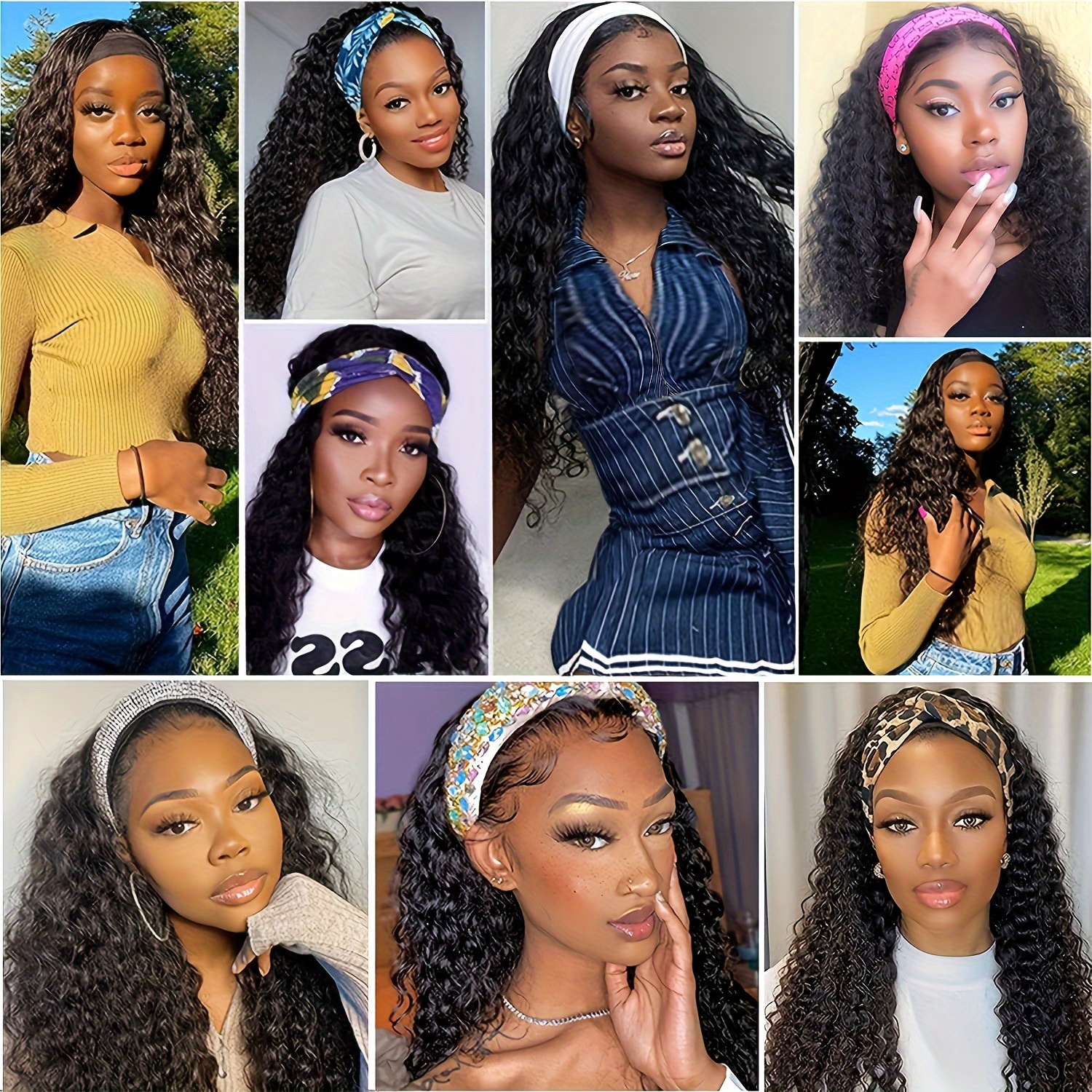 Aiterina Headband Wig Deep Wave 12 Inch Human Hair Headband Wig Curly hair  Glueless Human Hair Wigs Machine Made No Lace deep Curly Headband Wig