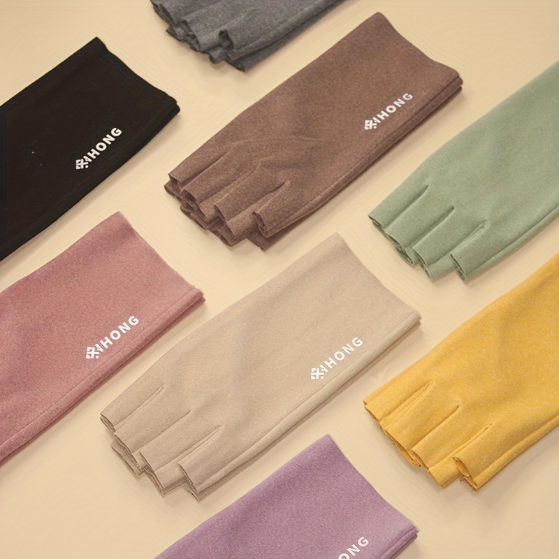 

Fleece Coldproof Self-heating Gloves Solid Color Stretch Half Finger Touch Screen Gloves Winter Warm Women's Gloves