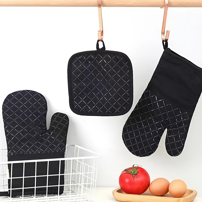 Oven Mitts And Pot Holders, Oven Gloves, High Heat Resistant Extra Long  Oven Mitts And Potholder With Non-slip Silicone Surface For Cooking (black)  - Temu Germany