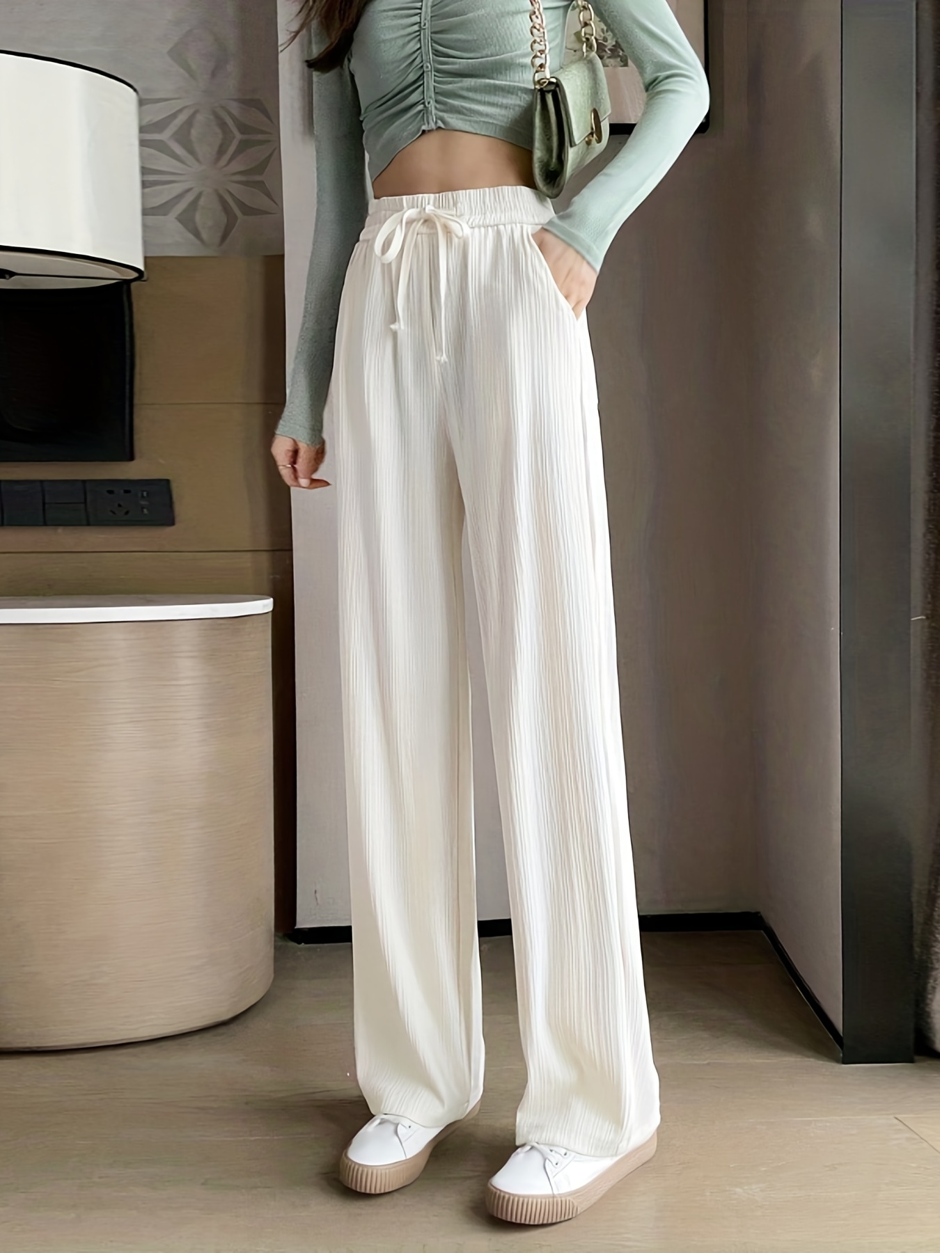 Pantalon élastique solide pour femme pantalon taille haute - Temu