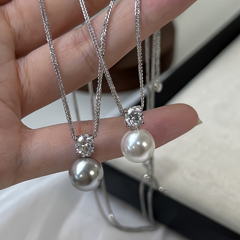 925 Sterling Silver Imitation Pearl Beaded Collarbone Chain Temu