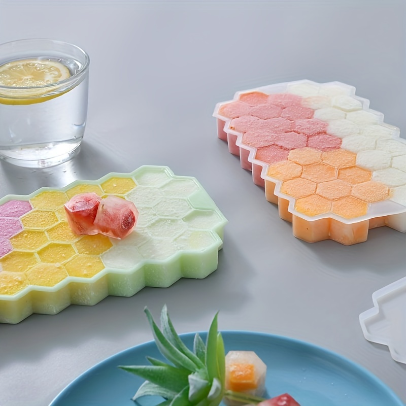 Ice Mold Maker Silicone Ice Tray with Cover Honeycomb Ice Tray Homemade  Model 37 Grid Honeycomb Ice Cube Ice Cream Box