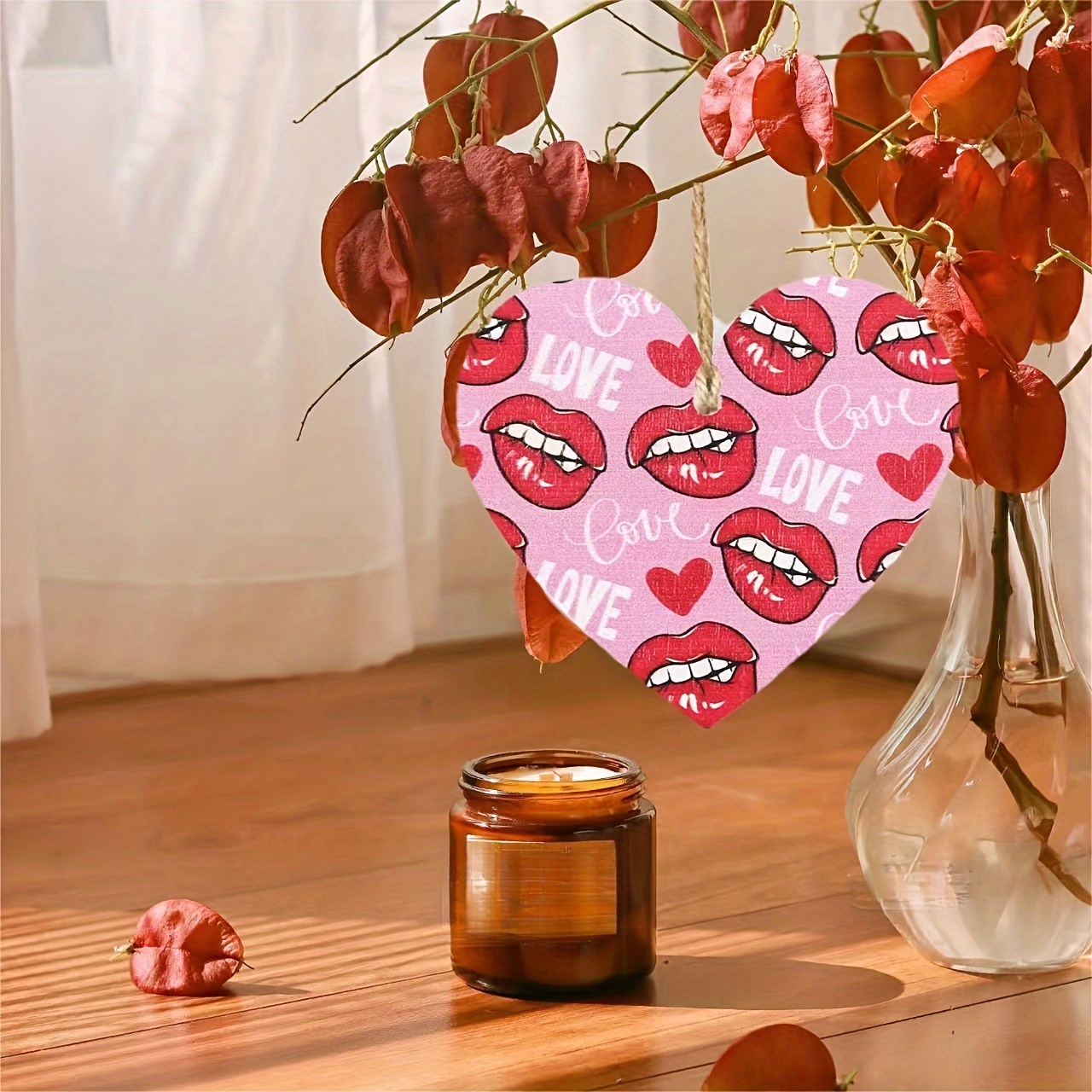 Decorazioni in legno stampate per San Valentino, decorazione per la casa,  da parete, per interni, in legno, 33 cm, bicchieri per feste (B, taglia