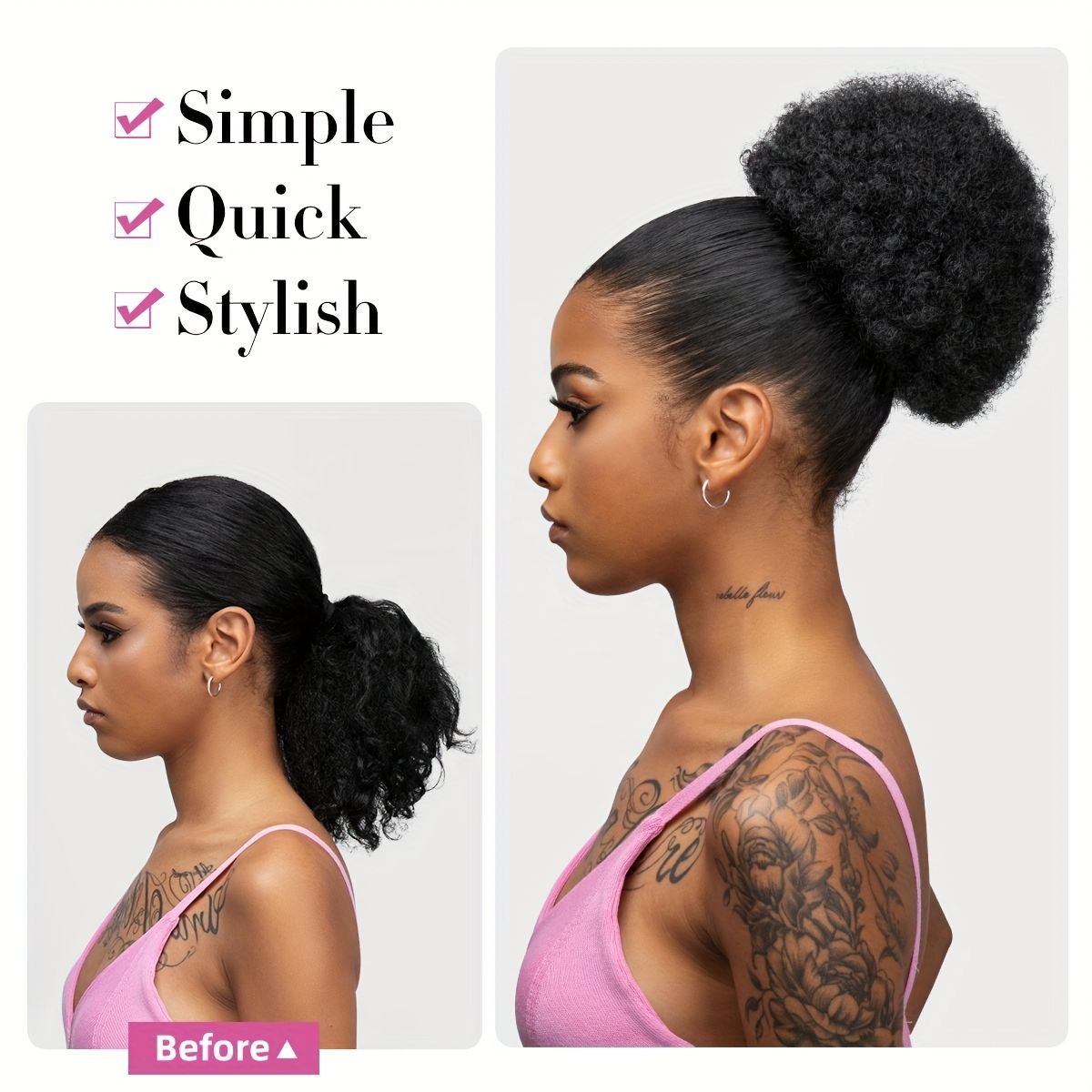 Afro Curly Bun Clip Drawstring Ponytail Wig